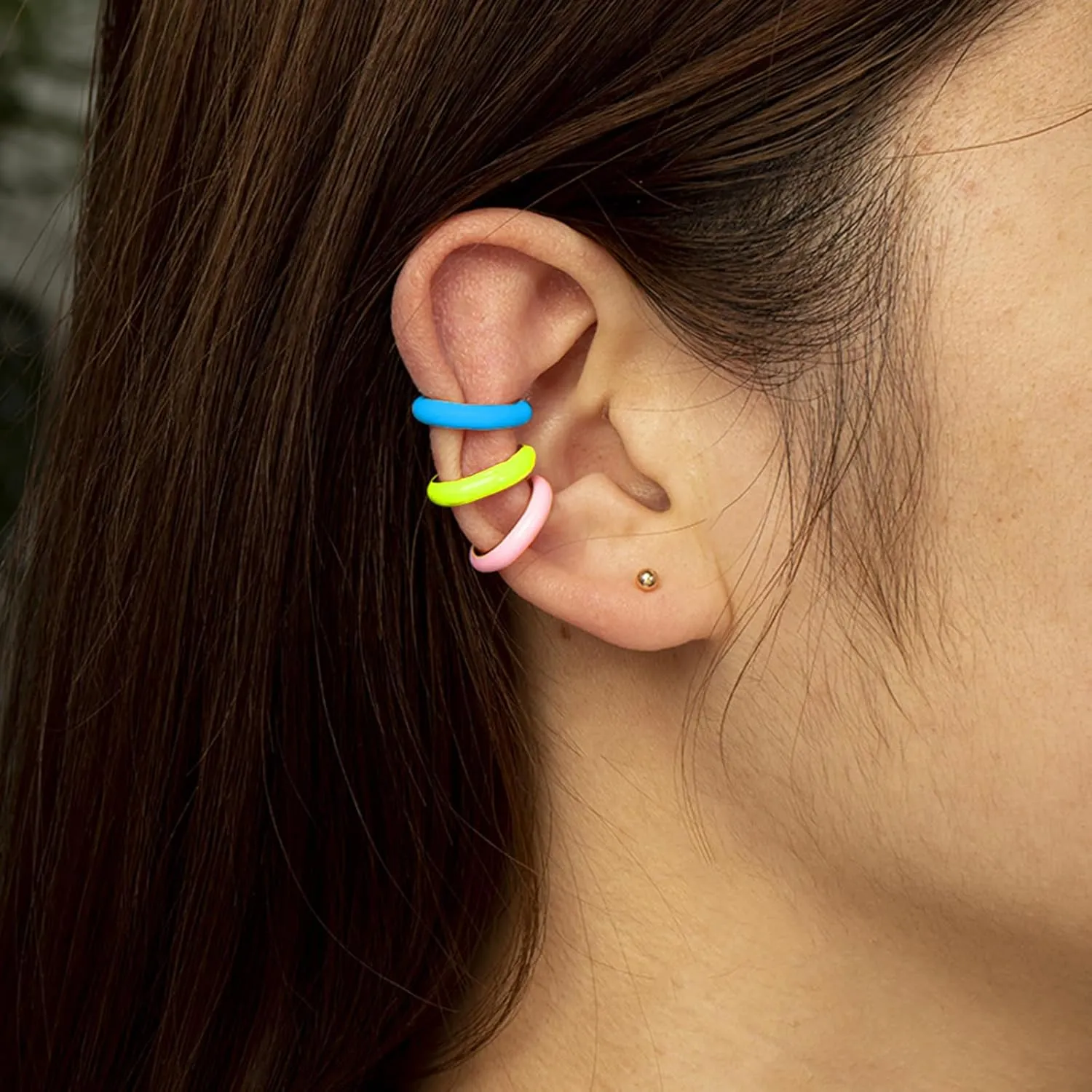 Bi&Yamigeo 5pcs Ear Cuff Earrings for Women,Enamel Colorful Adjustable Non Piercing Hoop Huggie Fake Earring Set Clip on Upper Cartilage,No Pierce Round Ear Rings Jewelry