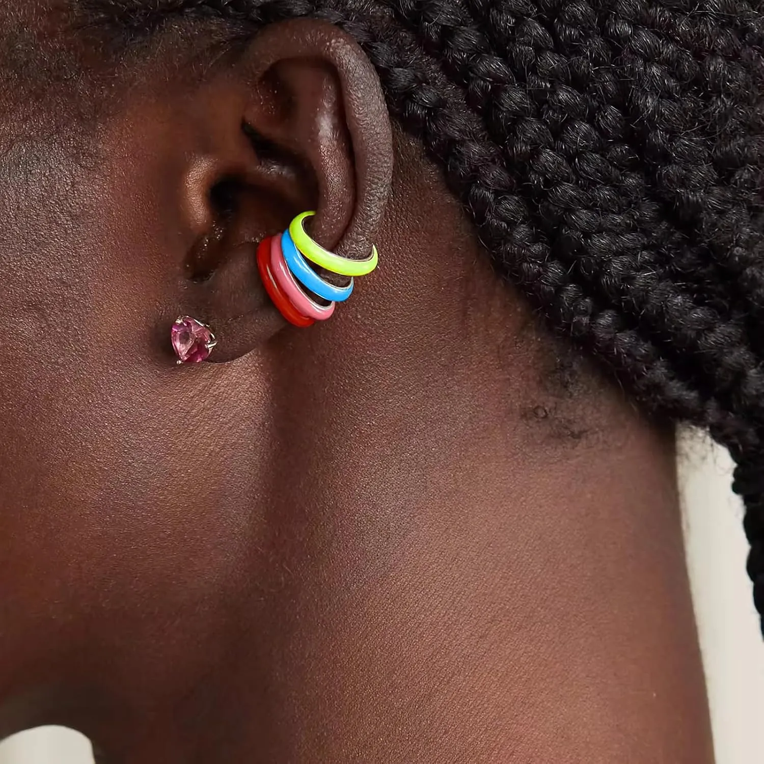 Bi&Yamigeo 5pcs Ear Cuff Earrings for Women,Enamel Colorful Adjustable Non Piercing Hoop Huggie Fake Earring Set Clip on Upper Cartilage,No Pierce Round Ear Rings Jewelry
