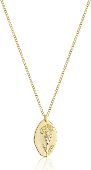 Birth Flower Necklace Dainty Carved Floral Pendant Necklace 14K Gold Necklace Personalized Jewelry Birthday Gift for Women