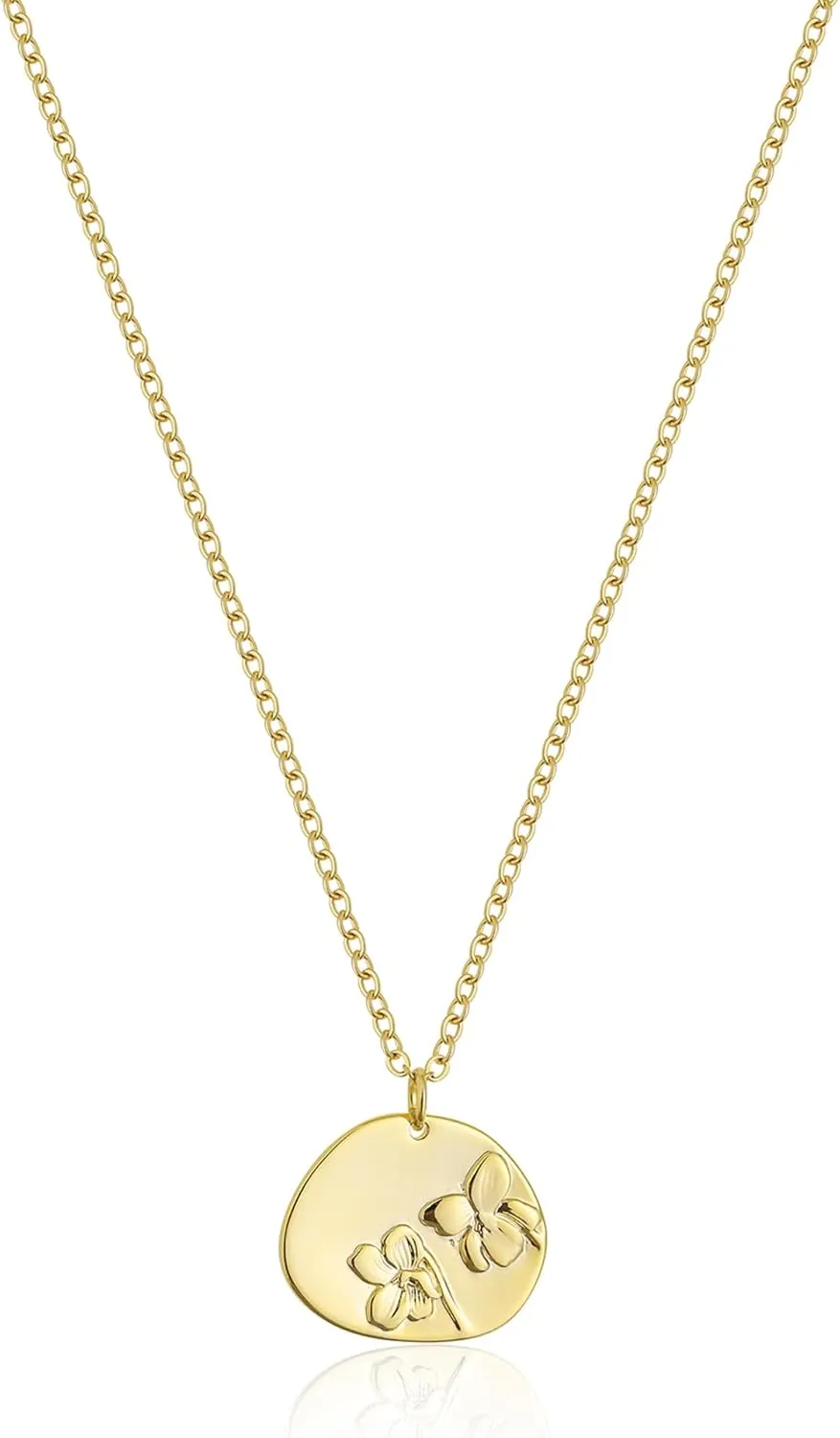 Birth Flower Necklace Dainty Carved Floral Pendant Necklace 14K Gold Necklace Personalized Jewelry Birthday Gift for Women