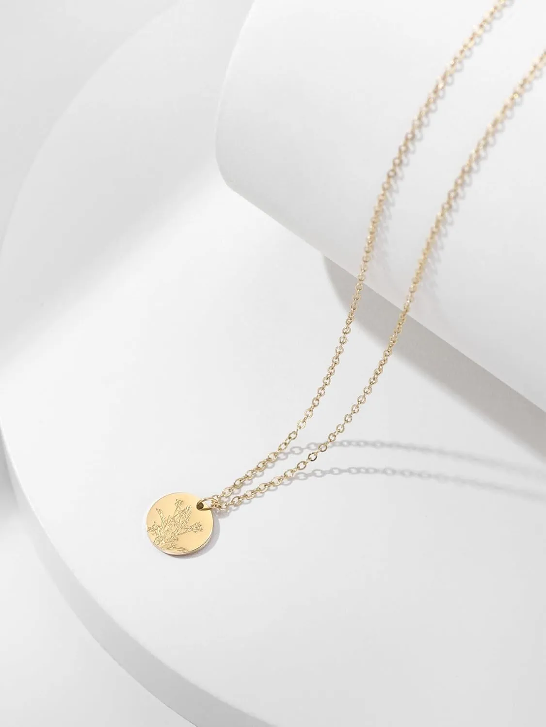 Birth Flower Necklace, Gold Layered Necklaces for Women, Birth Month Flower Coin Pendant Necklace Set, Satellite Chain, Birthday Gifts