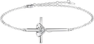 Birthstone Bracelet 925 Sterling Silver Birthstone Cross Bracelets for Women Cross Heart Cubic Zircon Adjustable Jewelry Gifts for Birthday Christmas