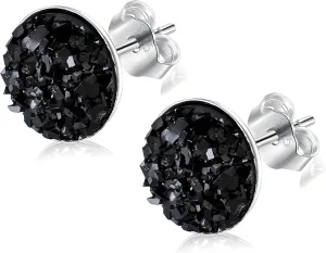 Black Earrings for Women, 925 Sterling Silver Black Stud Earrings Round Druzy Earrings Hypoallergenic for Women Men, 8 Colors Options
