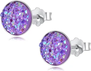 Black Earrings for Women, 925 Sterling Silver Black Stud Earrings Round Druzy Earrings Hypoallergenic for Women Men, 8 Colors Options