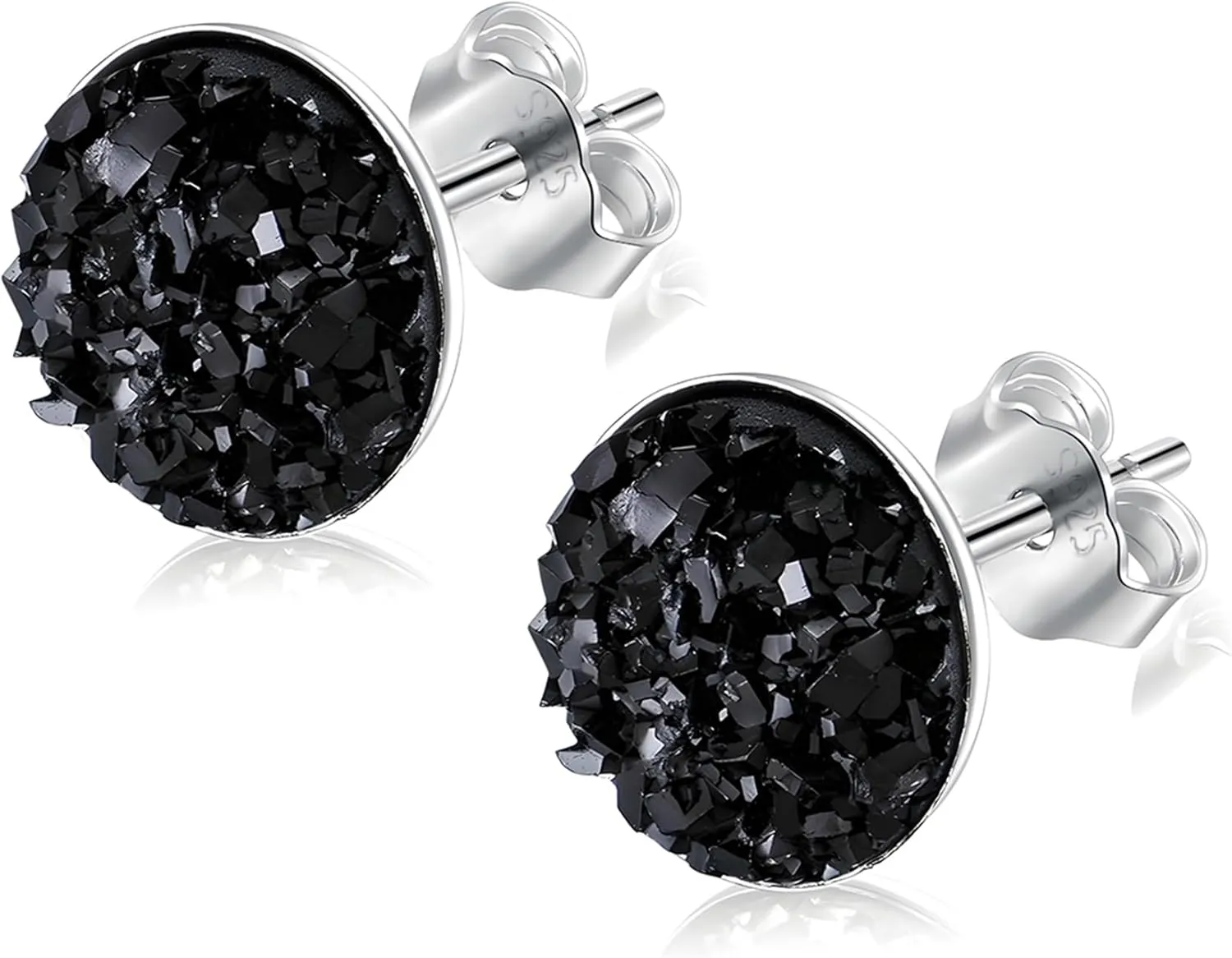Black Earrings for Women, 925 Sterling Silver Black Stud Earrings Round Druzy Earrings Hypoallergenic for Women Men, 8 Colors Options