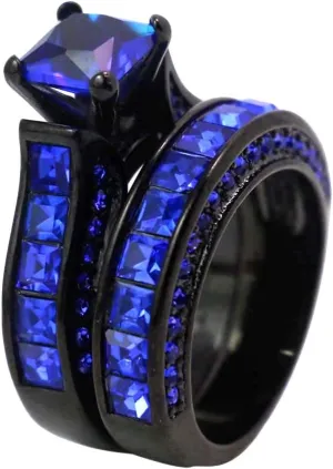Black Gold Plated Womens Wedding Ring Sets Bridal Sets Princess cut Red Cz Engagement Ring Wedding Bands