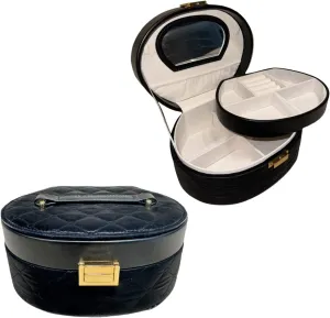 Black Multi-tier Jewelry Box, Large Space with Mirror, PU Waterproof Surface Round Jewelry Organizer Earrings Stud Earrings Ring, Suitable for Girls Ladies Holiday Gift Travel Carrying