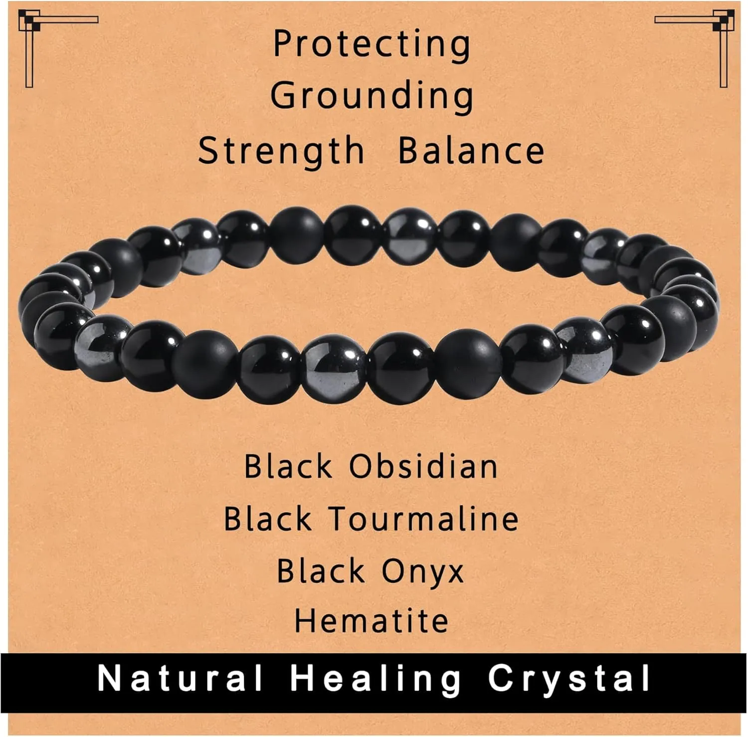Black Onyx Tourmaline Bracelet Triple Protection Healing Crystal Bracelet Obsidian Hematite Bracelet For Men And Women