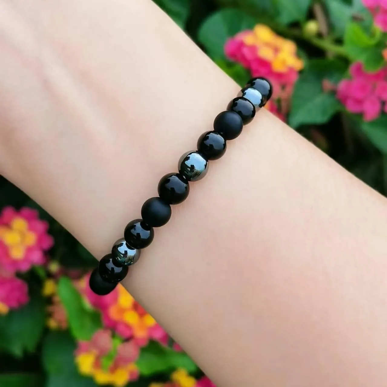 Black Onyx Tourmaline Bracelet Triple Protection Healing Crystal Bracelet Obsidian Hematite Bracelet For Men And Women
