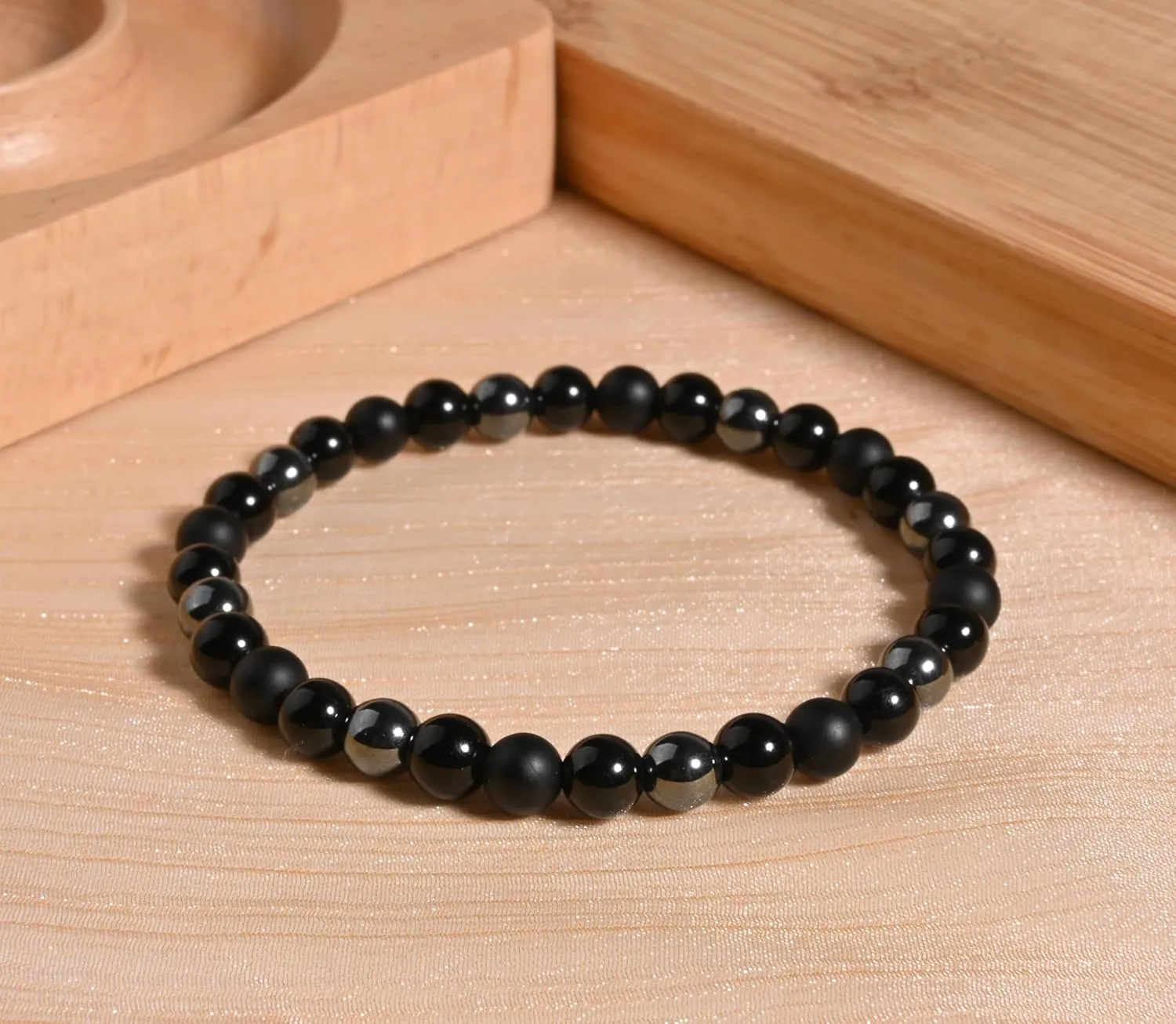 Black Onyx Tourmaline Bracelet Triple Protection Healing Crystal Bracelet Obsidian Hematite Bracelet For Men And Women