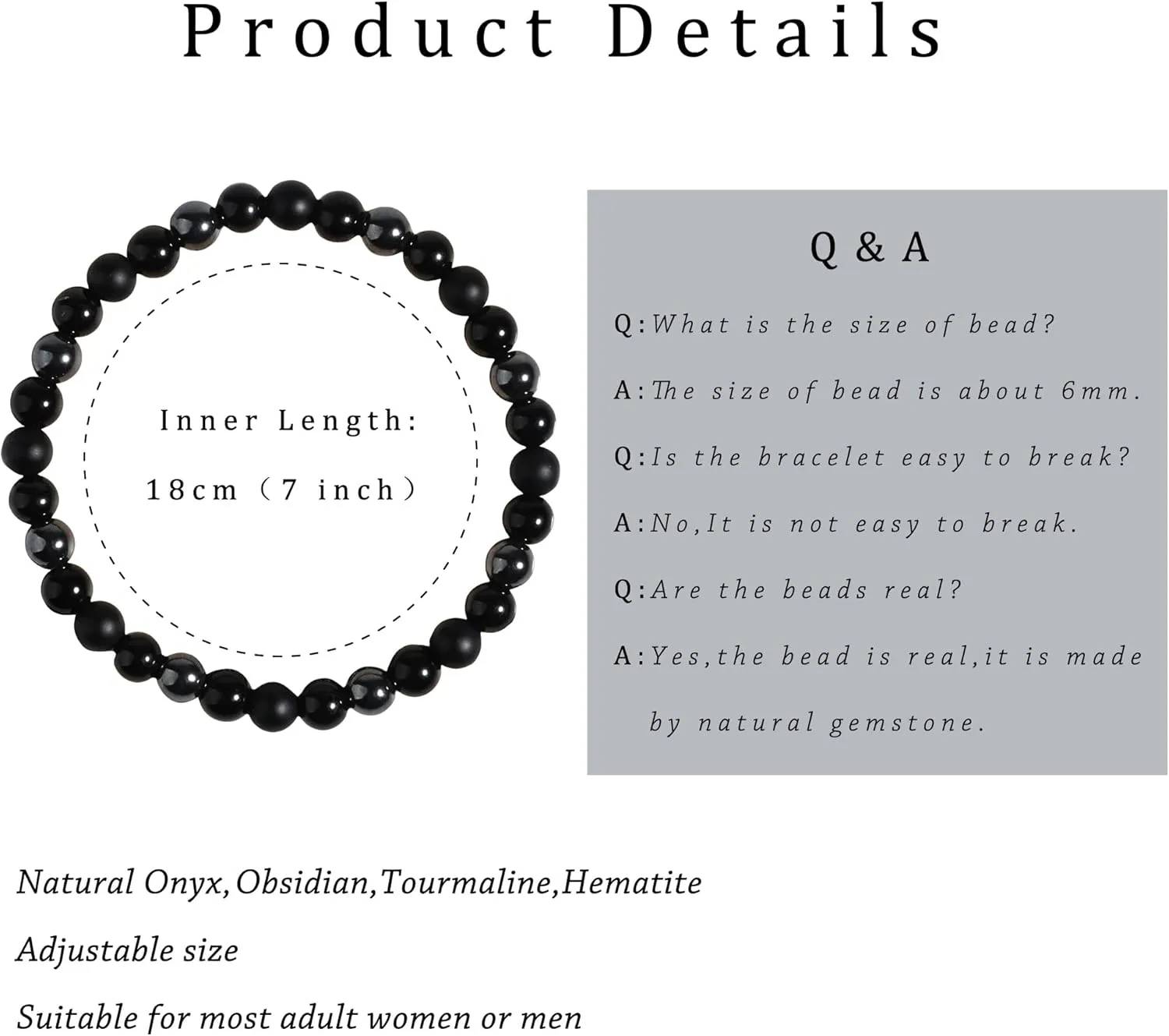 Black Onyx Tourmaline Bracelet Triple Protection Healing Crystal Bracelet Obsidian Hematite Bracelet For Men And Women