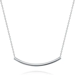 Bling Jewelry Minimalist Delicate Thin Sideways Horizontal Round Tube Curved Bar Slide Pendant Necklace For Women Teen .925 Sterling Silver