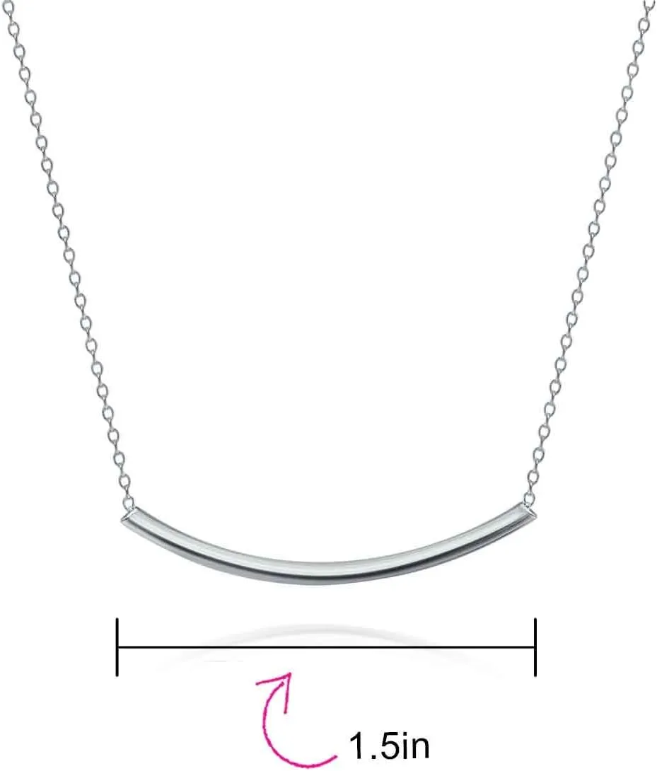 Bling Jewelry Minimalist Delicate Thin Sideways Horizontal Round Tube Curved Bar Slide Pendant Necklace For Women Teen .925 Sterling Silver