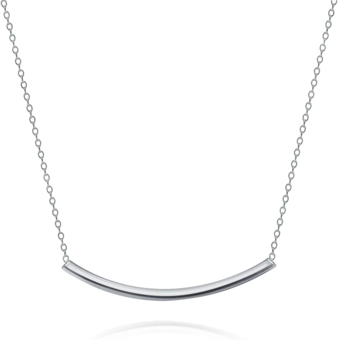 Bling Jewelry Minimalist Delicate Thin Sideways Horizontal Round Tube Curved Bar Slide Pendant Necklace For Women Teen .925 Sterling Silver