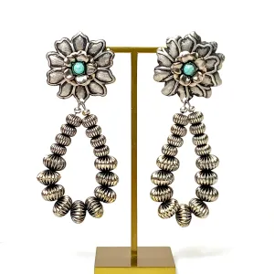 Blue Ridge Blooms Silver Tone Teardrop Dangle Earrings with Faux Turquoise Accents