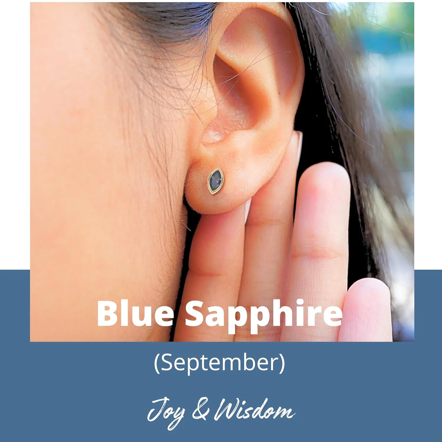 Blue Sapphire Stud Earrings for Women, Marquise Stud Earrings - Hypoallergenic 18K Gold Stud Earrings, Genuine 925 Sterling Silver - September Birthstone Mothers Day Gifts (6.5mm Marquise)
