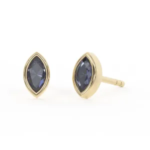 Blue Sapphire Stud Earrings for Women, Marquise Stud Earrings - Hypoallergenic 18K Gold Stud Earrings, Genuine 925 Sterling Silver - September Birthstone Mothers Day Gifts (6.5mm Marquise)