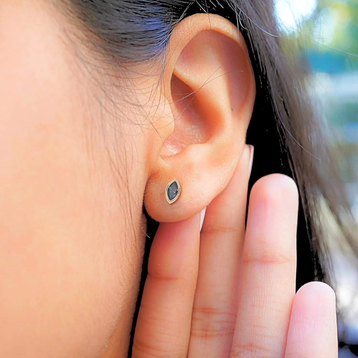 Blue Sapphire Stud Earrings for Women, Marquise Stud Earrings - Hypoallergenic 18K Gold Stud Earrings, Genuine 925 Sterling Silver - September Birthstone Mothers Day Gifts (6.5mm Marquise)