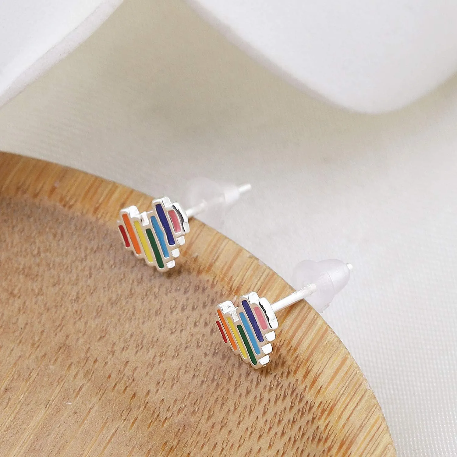 bobauna Delicate Colorful Rainbow Heart Stud Earrings LGBT Pride Jewelry Gift For Gay & Lesbian Pride