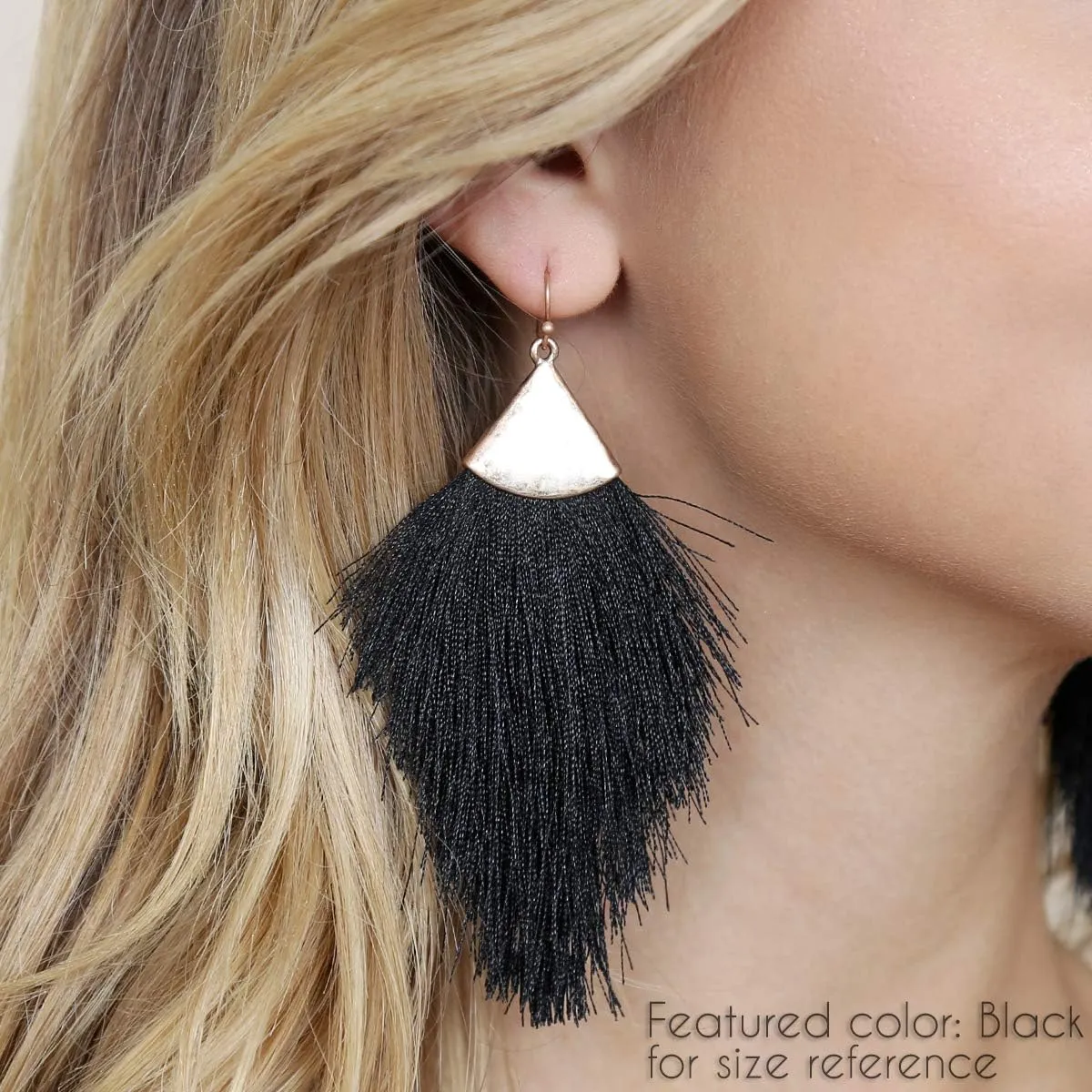 Bohemian Silky Thread Fan Fringe Tassel Statement Earrings - Lightweight Strand Feather Shape Dangles