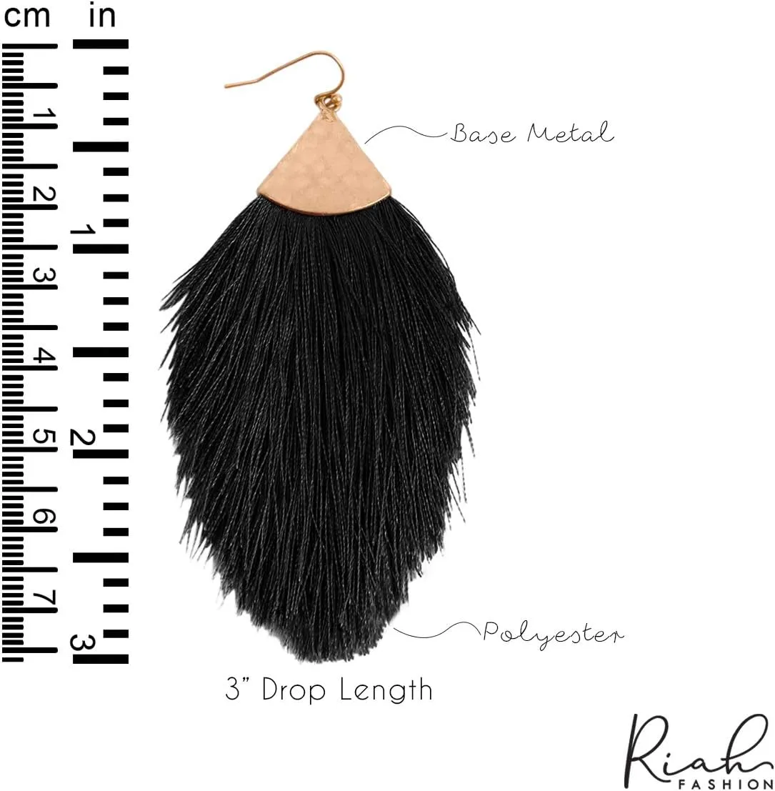 Bohemian Silky Thread Fan Fringe Tassel Statement Earrings - Lightweight Strand Feather Shape Dangles