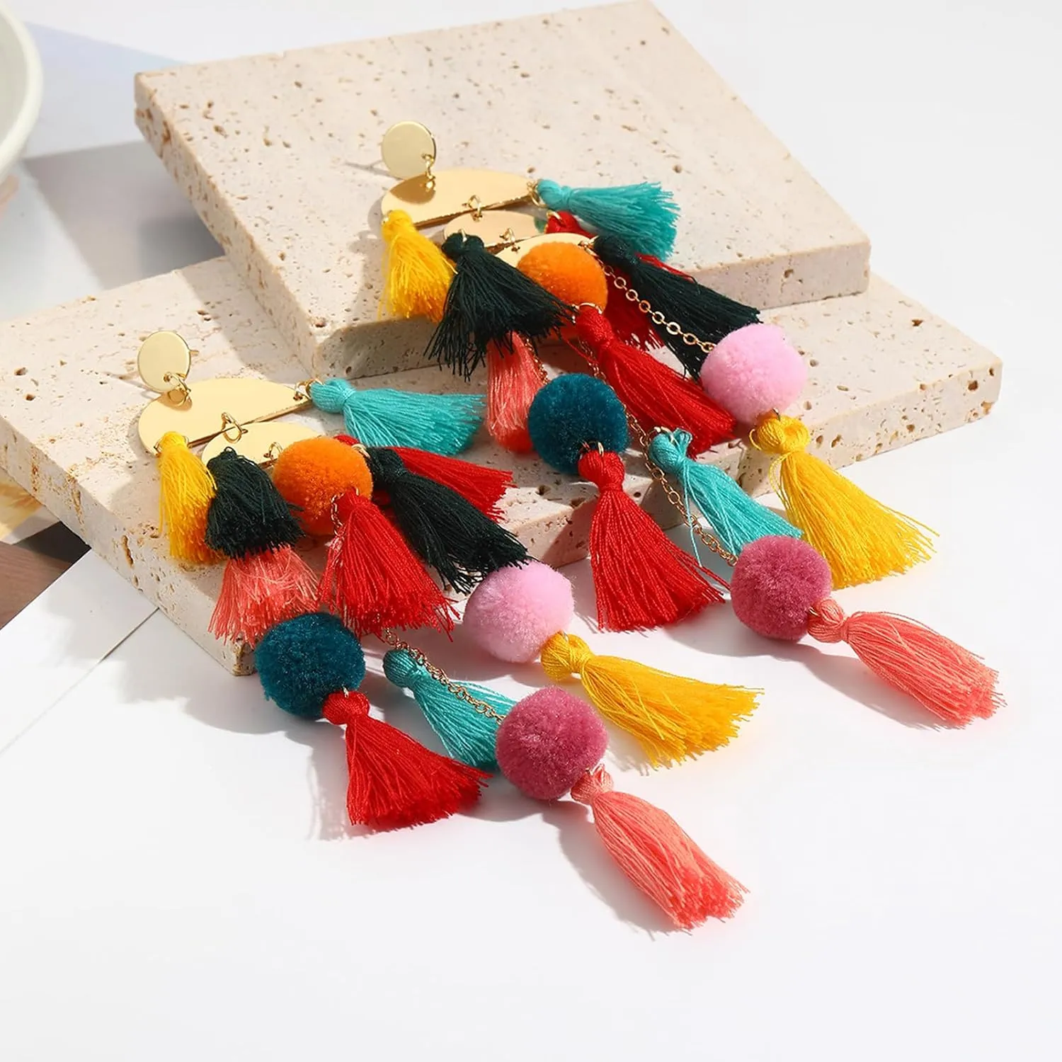 Boho Earrings for Women Long Tassel Dangle Statement Earrings Handmade Bohemian Jewelry Beach Vacation Essentials