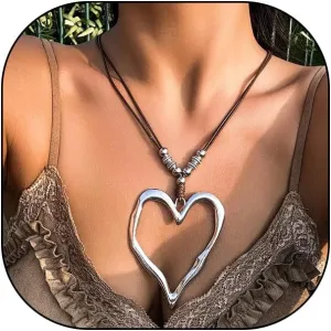 Boho Heart Necklaces for Women Exaggerated Large Heart Pendant Necklace Vintage Love Beaded Leather Cord Necklace Trendy Western Jewelry Gifts