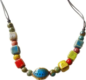 Boho Necklaces for Women 2025,Bohemian Corded Necklace with Silver Pendant Colorful Beaded Pendant Long Necklace for Women Native American Jewelry Womens Trendy Adjustable Size Y Necklaces