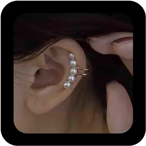 Boho Pearl Ear Cuff Earrings Small Pearl Cartilage Cuff Earrings Gold Pearl Non Pierced Earrings Pearl Beaded Climber Crawler Earrings Jewelry for Women