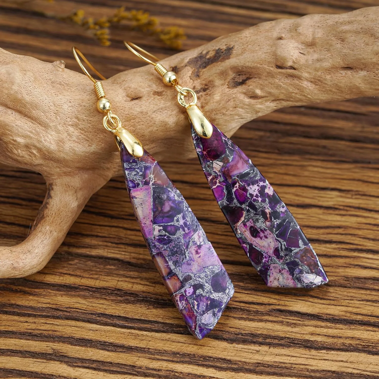 Boho Women Natural Stone Earrings Unique Healing Imperial Jasper Gemstone Energy Hypoallergenic Lightweight Dangle Drop Earrings Multiple Styles Earrings Jewelry for Birthday Party Gift