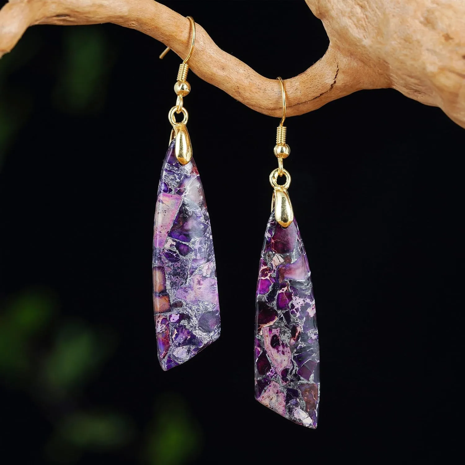 Boho Women Natural Stone Earrings Unique Healing Imperial Jasper Gemstone Energy Hypoallergenic Lightweight Dangle Drop Earrings Multiple Styles Earrings Jewelry for Birthday Party Gift