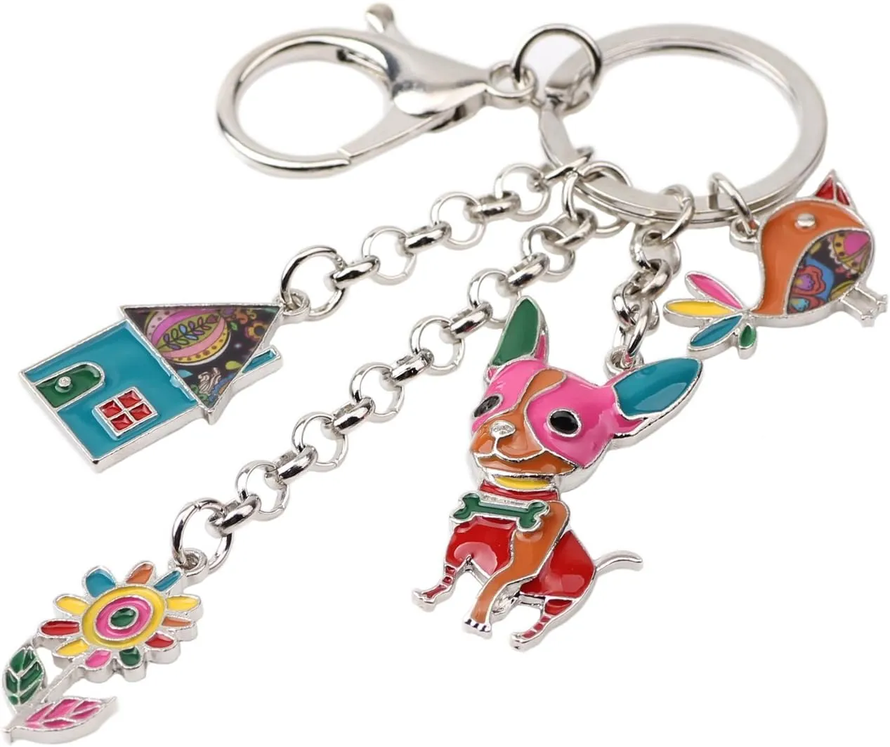 BONSNY Enamel Alloy Chain Chihuahua Dog Key Chains For Women Car Purse Handbag Charms Gifts
