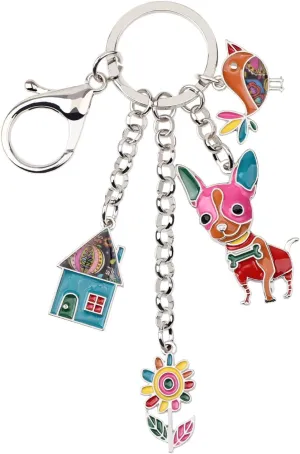 BONSNY Enamel Alloy Chain Chihuahua Dog Key Chains For Women Car Purse Handbag Charms Gifts