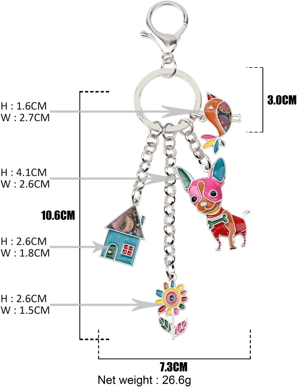BONSNY Enamel Alloy Chain Chihuahua Dog Key Chains For Women Car Purse Handbag Charms Gifts