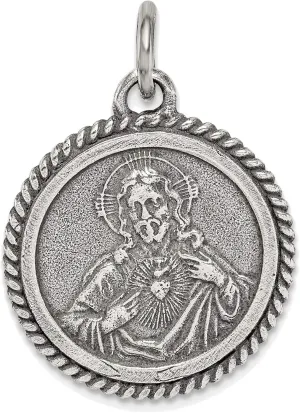 Bonyak Jewelry Sterling Silver Antiqued Sacred Heart of Jesus Medal Pendant Ornate