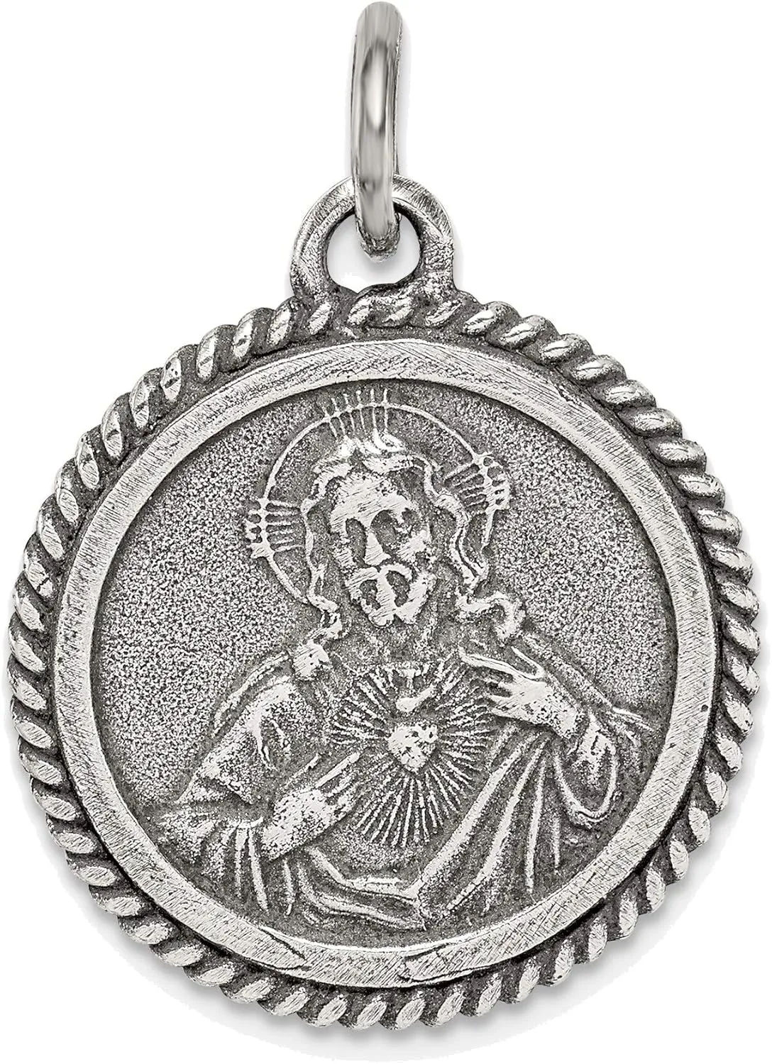 Bonyak Jewelry Sterling Silver Antiqued Sacred Heart of Jesus Medal Pendant Ornate