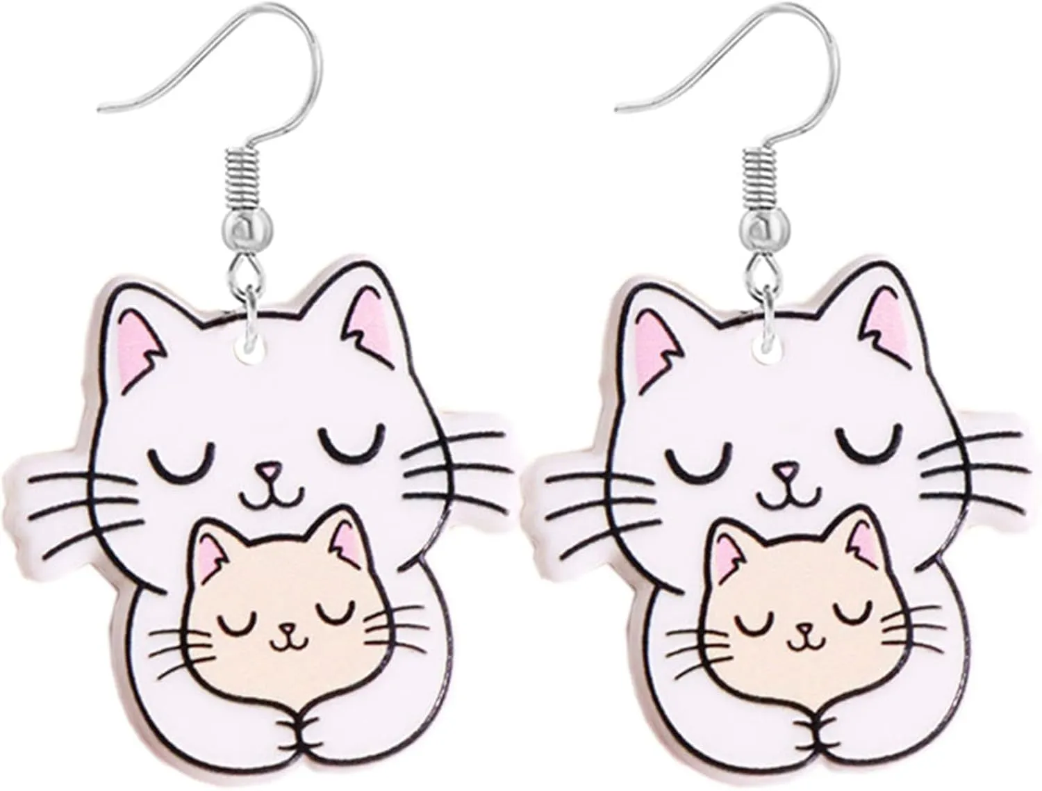 Book Cat Earrings for Women Trendy Acrylic Cute Kawaii Donut Cat Dangle Earrings Handmade Lightweight Aesthetic Cartoon Cat Statement Drop Earrings Jewelry Gifts
