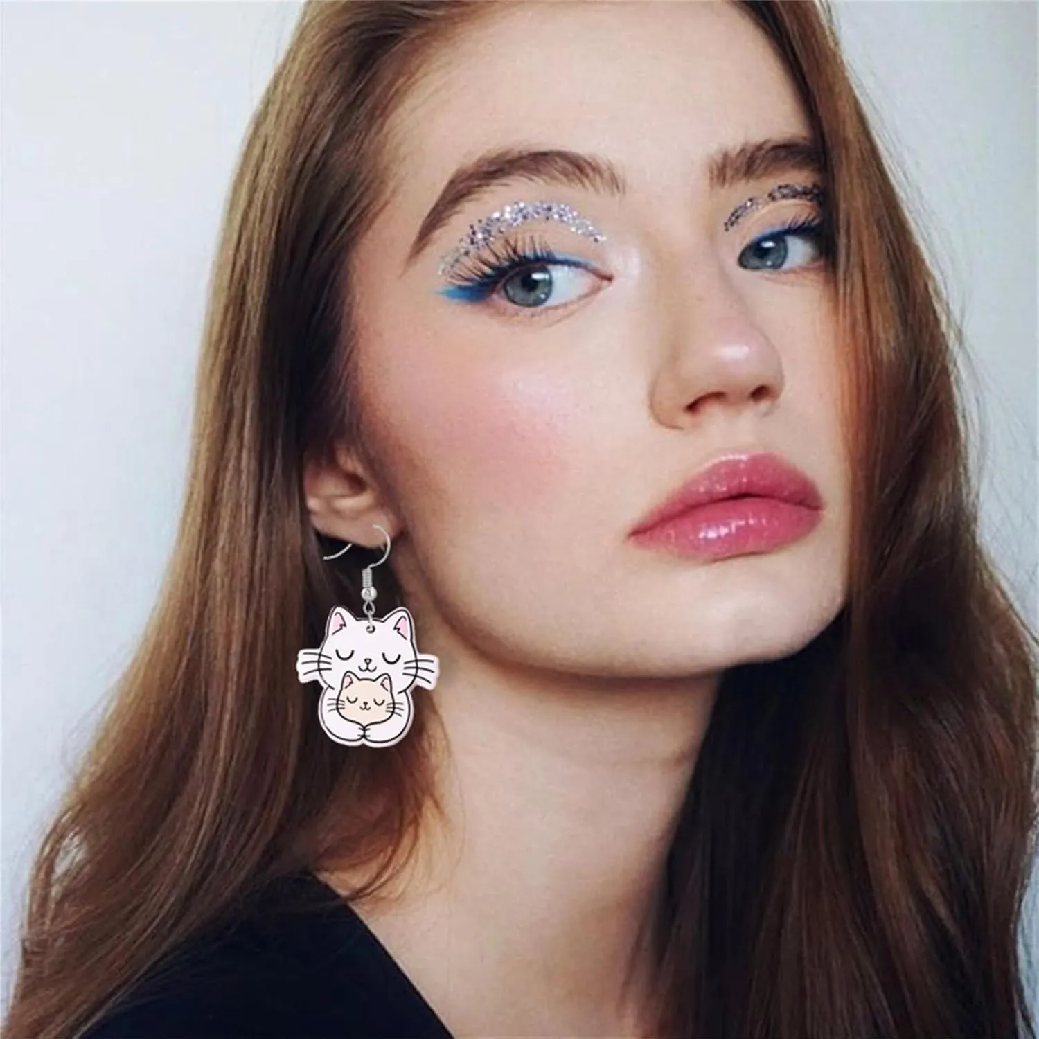 Book Cat Earrings for Women Trendy Acrylic Cute Kawaii Donut Cat Dangle Earrings Handmade Lightweight Aesthetic Cartoon Cat Statement Drop Earrings Jewelry Gifts