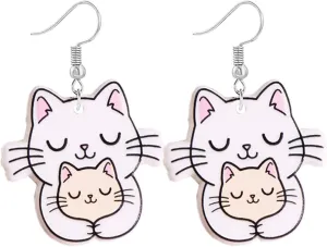 Book Cat Earrings for Women Trendy Acrylic Cute Kawaii Donut Cat Dangle Earrings Handmade Lightweight Aesthetic Cartoon Cat Statement Drop Earrings Jewelry Gifts