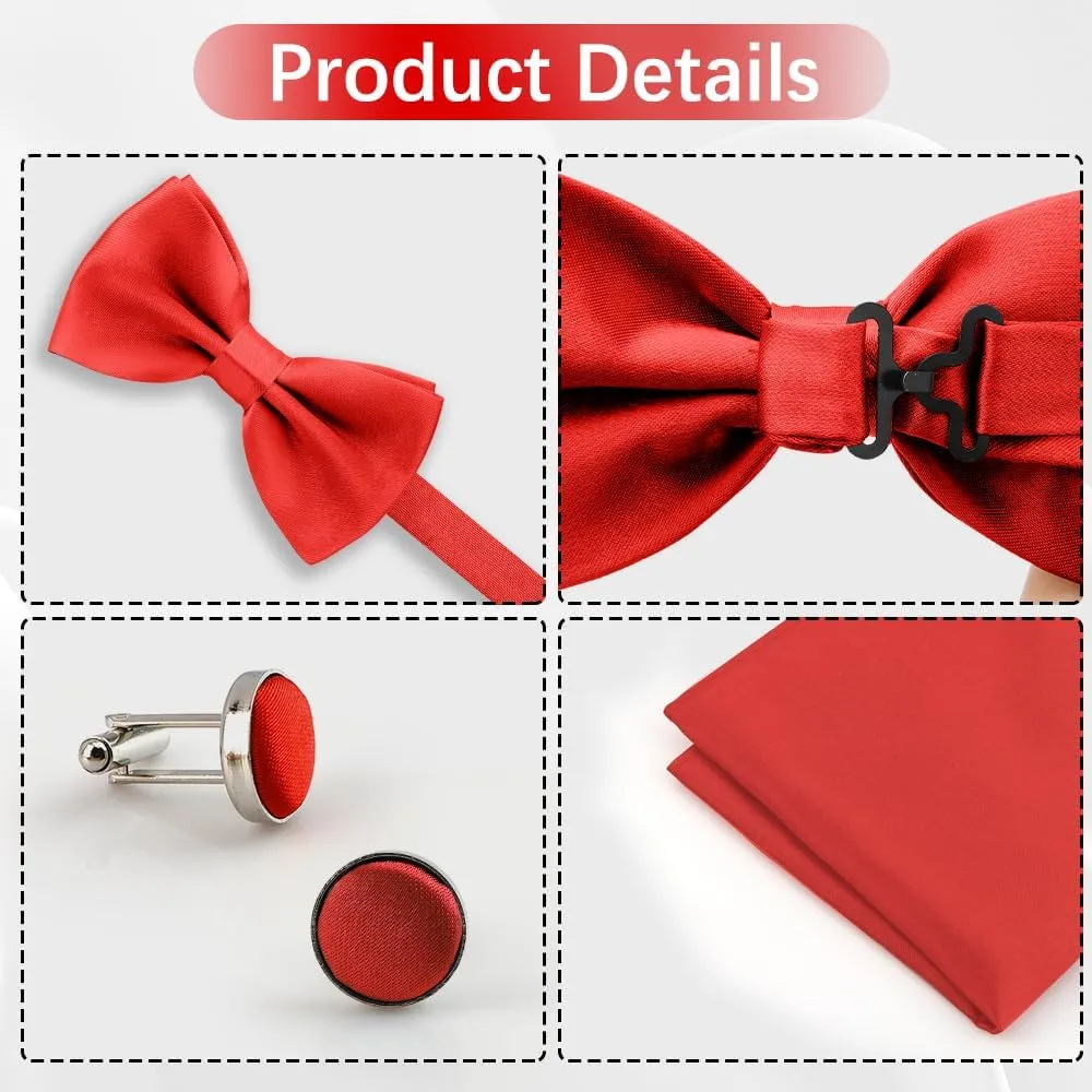 Bow Ties for Men,Pre-Tied Bow Tie Pocket Square and Cufflinks Set with Delicate Box