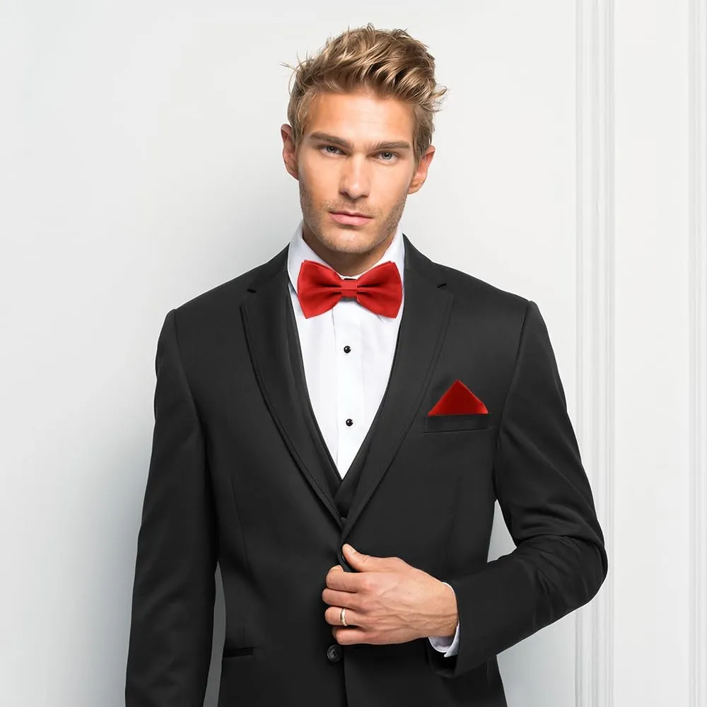 Bow Ties for Men,Pre-Tied Bow Tie Pocket Square and Cufflinks Set with Delicate Box