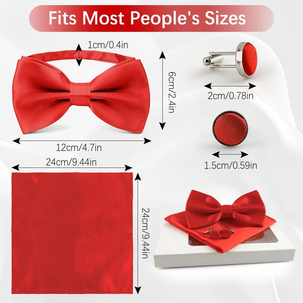 Bow Ties for Men,Pre-Tied Bow Tie Pocket Square and Cufflinks Set with Delicate Box