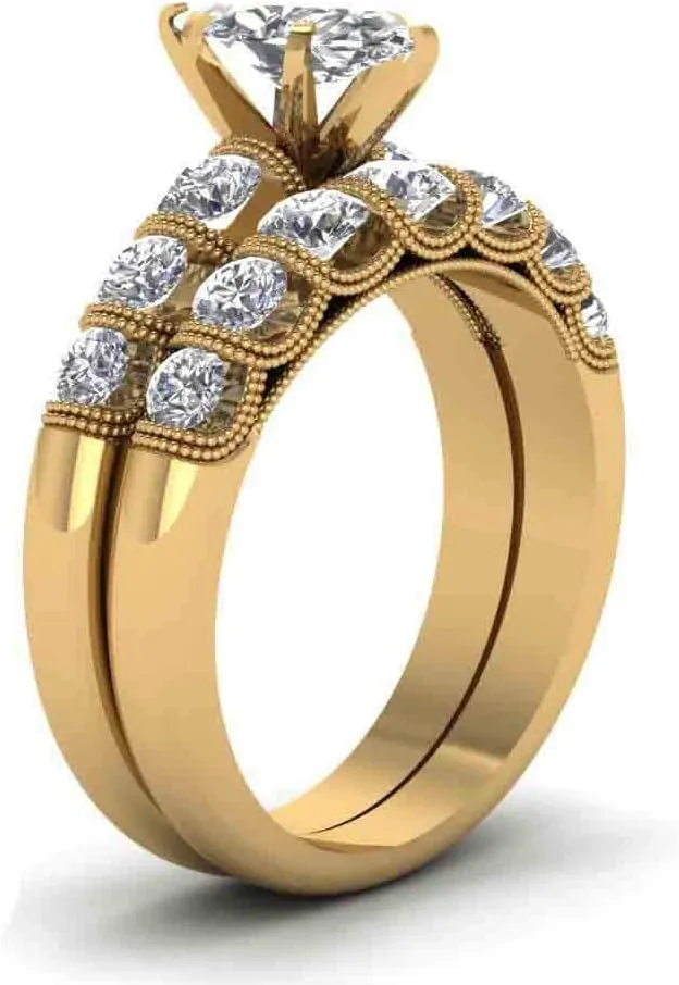 Bridal Sets Yellow Gold Plated Womens Wedding Ring Sets Marquise cut Cz Engagement Ring Sets