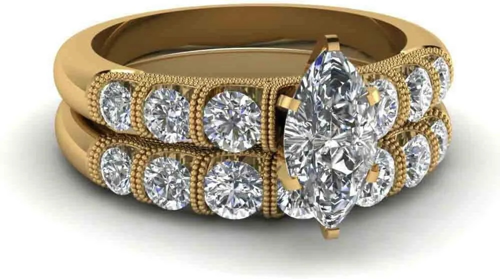 Bridal Sets Yellow Gold Plated Womens Wedding Ring Sets Marquise cut Cz Engagement Ring Sets
