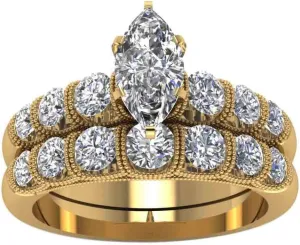 Bridal Sets Yellow Gold Plated Womens Wedding Ring Sets Marquise cut Cz Engagement Ring Sets