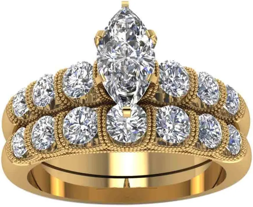 Bridal Sets Yellow Gold Plated Womens Wedding Ring Sets Marquise cut Cz Engagement Ring Sets