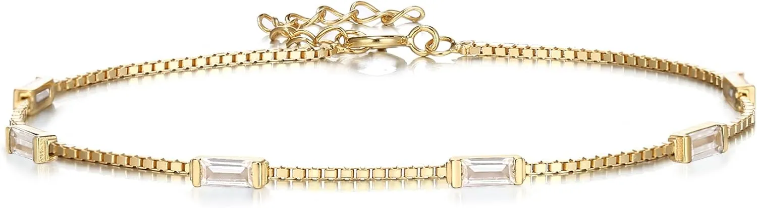 BriLove Dainty Gorgeous 925 Sterling Silver Birthstone Bracelets for Women,Six Emerald Cut Tennis Bracelet Birthday Prom Gifts Jewelry