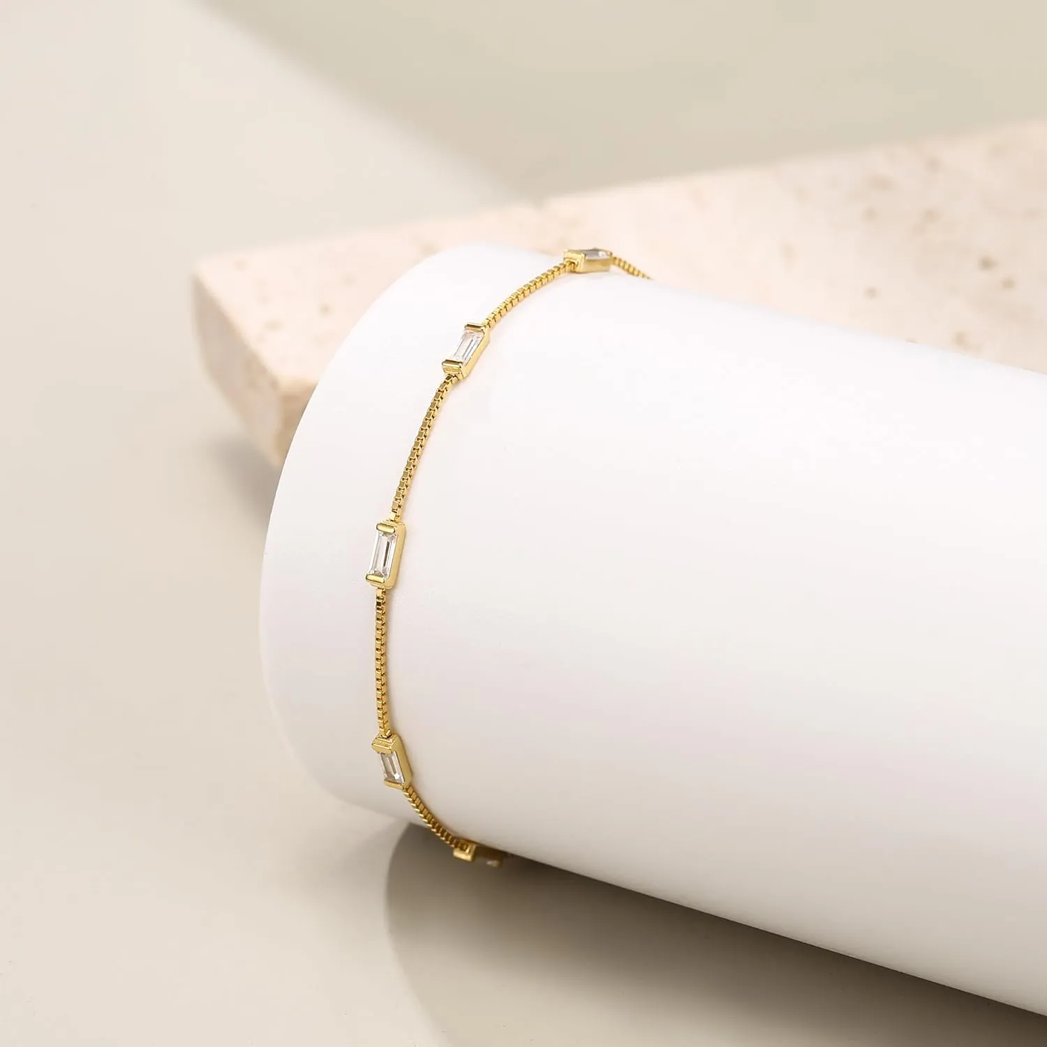 BriLove Dainty Gorgeous 925 Sterling Silver Birthstone Bracelets for Women,Six Emerald Cut Tennis Bracelet Birthday Prom Gifts Jewelry