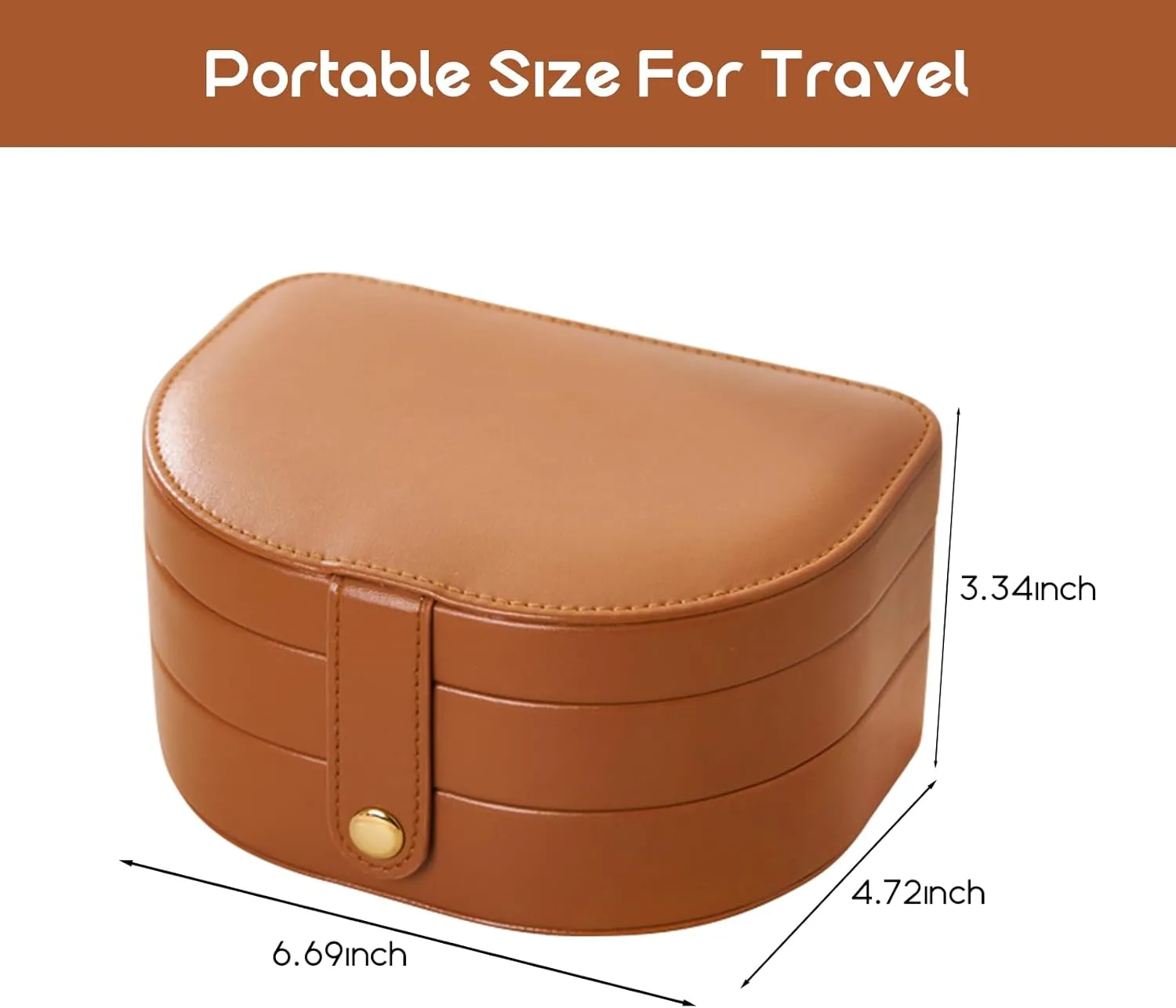 Brown Jewelry Box for Women & Girls - 3 Layer Portable Travel Jewelry Organizer(Holds 50  Pieces), PU Leather Waterproof, Large Capacity Organizer, Travel Accessories for Jewelry