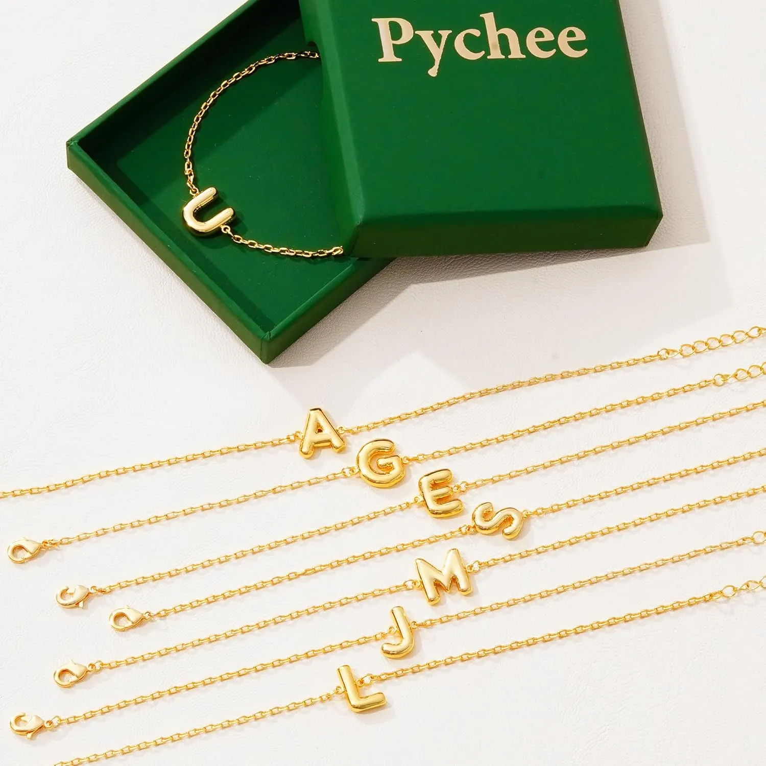 Bubble Initial Letter Necklace Gold for Women Cute Balloon Letter A-Z Name Bracelet 18K Gold Plated Dainty Gold Initial Charm Link Bracelet Jewelry Gift For Women